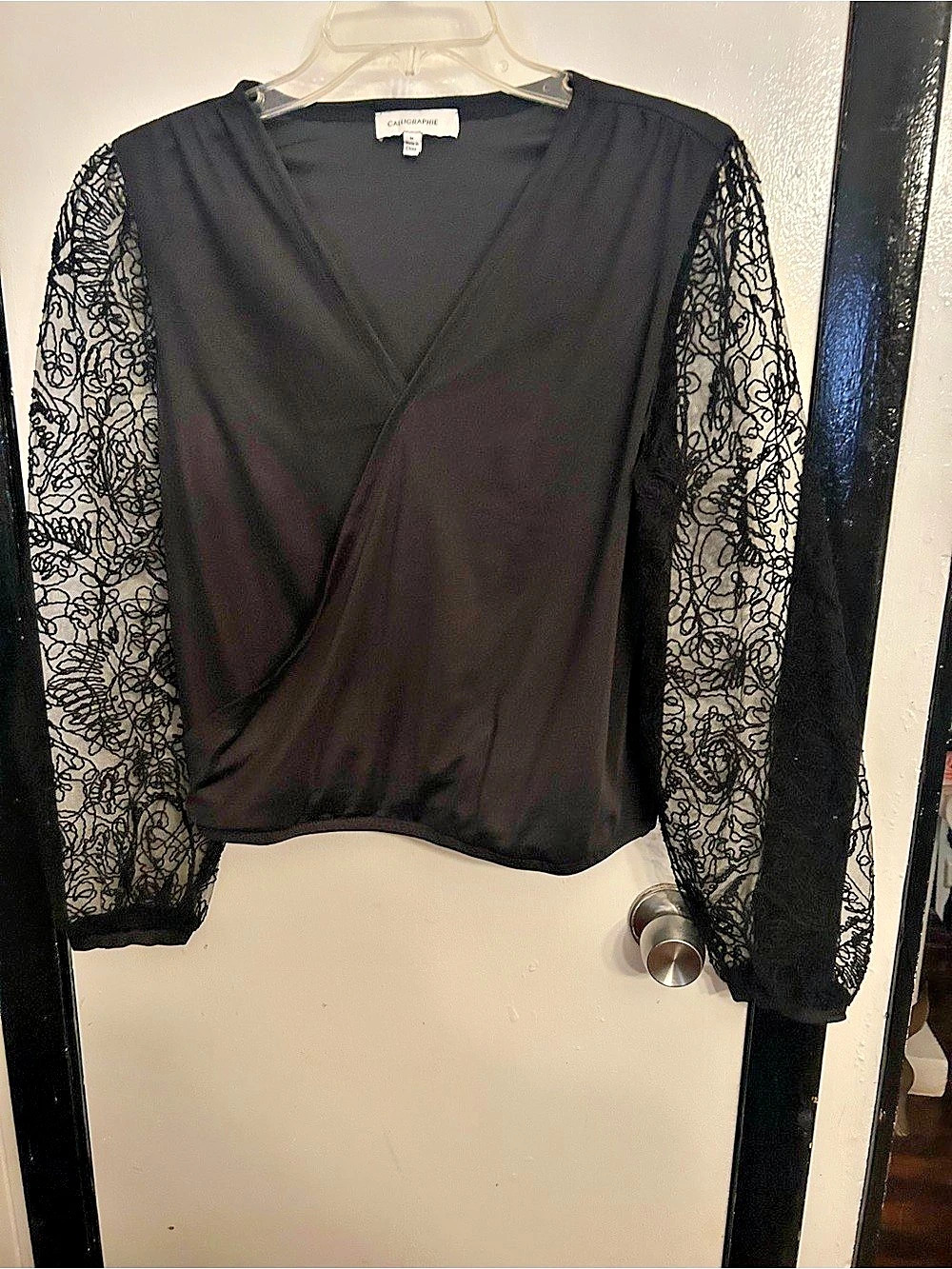 Calligraphie Black Floral Lace Sleeve Blouse